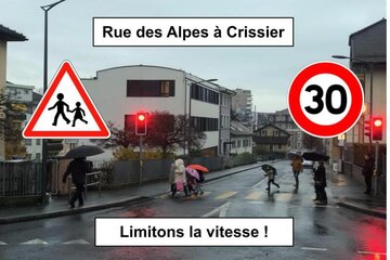Petitsiooni pilt Limiter la circulation à 30km/h à la Rue des Alpes à Crissier