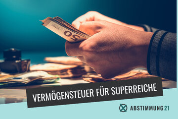 Parlamendihoone "Stimmen Sie für die Einführung einer Vermögensteuer ab einem Vermögen von 100 Mio. EUR?" pilt.