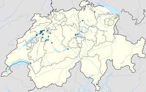 Mapa mesta Nidau so značkami pre jednotlivých podporovateľov