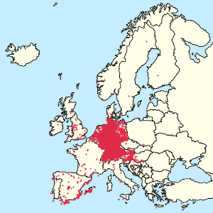 Zemljevid Evropska unija z oznakami za posamezne podpornike