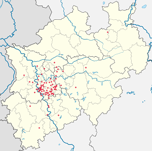Kort over Nordrhein-Westfalen med tags til hver supporter 