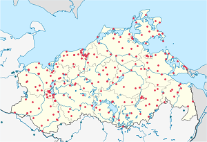 Kart over Mecklenburg-Vorpommern med markører for hver supporter