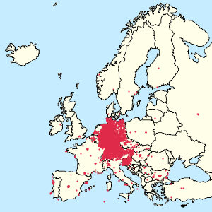 Mapa města Evropská unie se značkami pro každého podporovatele 