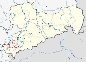 Mapa města Zemský okres Vogtland se značkami pro každého podporovatele 