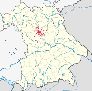 Zemljevid Mittelfranken z oznakami za vsakega navijača
