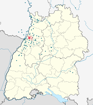 Kaart van Karlsruhe met markeringen voor elke ondertekenaar