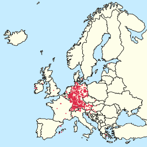 Map of European Union with markings for the individual supporters