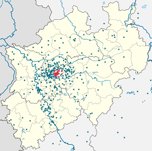 Mapa mesta Bochum so značkami pre jednotlivých podporovateľov