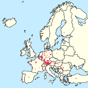 Map of European Union with markings for the individual supporters