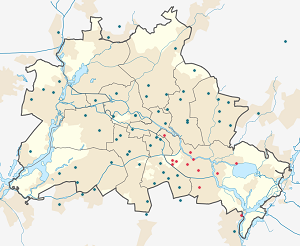 Mapa mesta Treptow-Köpenick so značkami pre jednotlivých podporovateľov